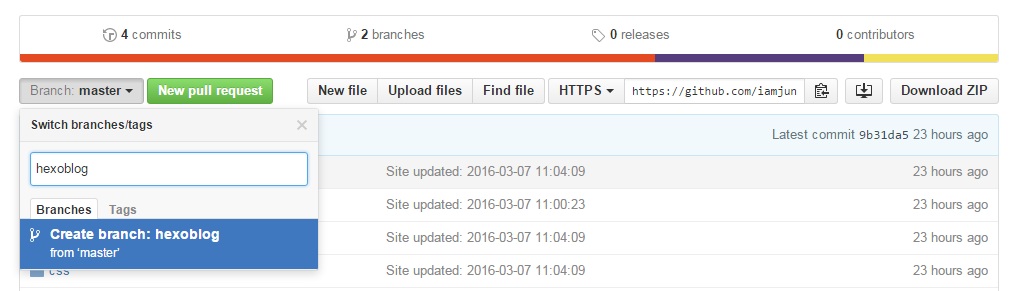 createGithubHexoBranch